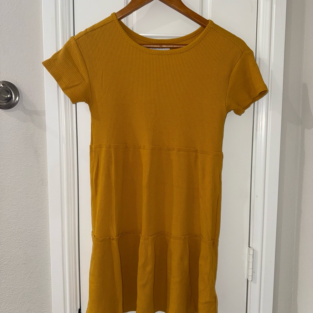 Old Navy Girls Ribbed Knit Dress – Size L (10–12), Mustard Yellow